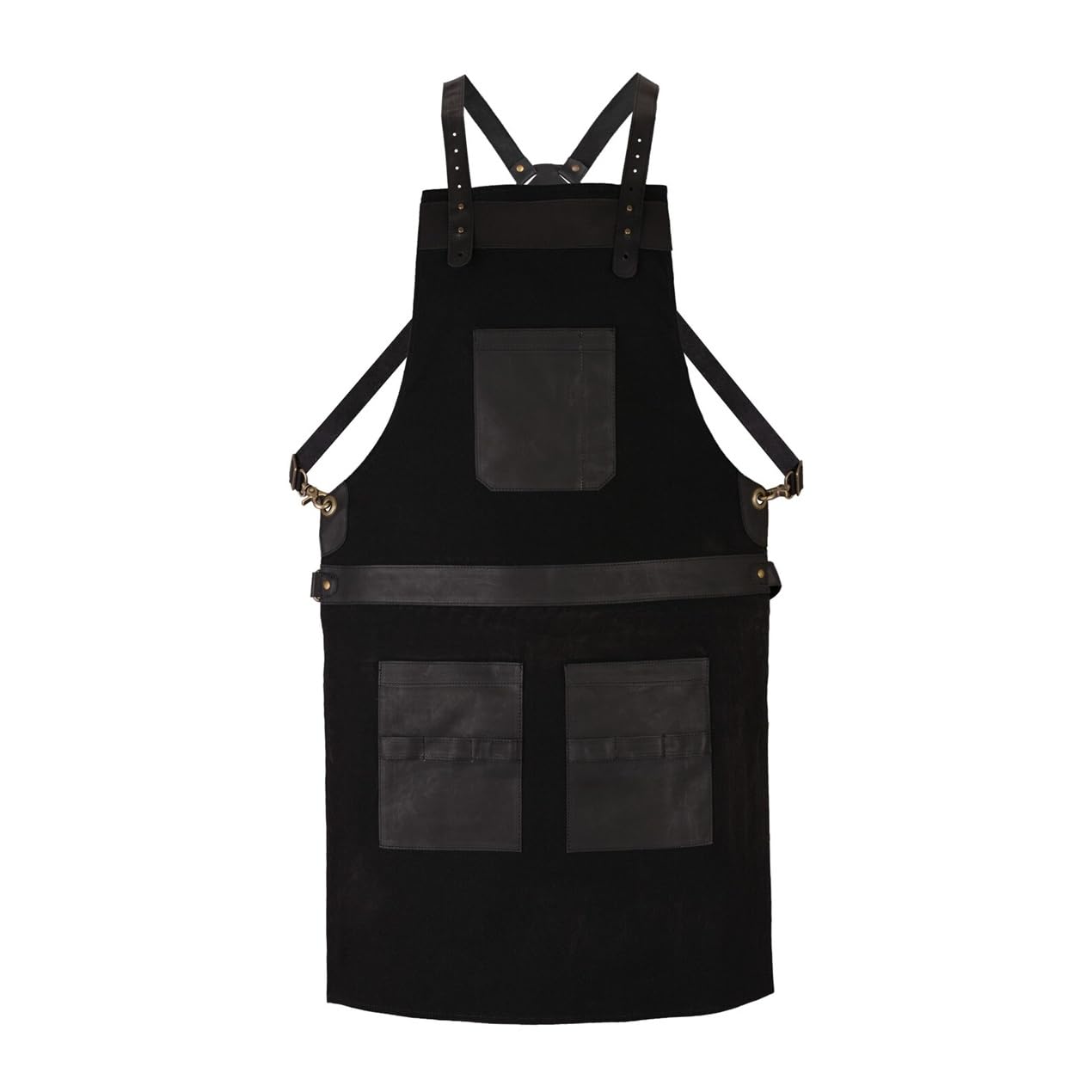 Canvas Full Grain Handmade Leather Apron Butcher, Cook, BBQ Grill, Chef, Woodwork, Apron (Black)