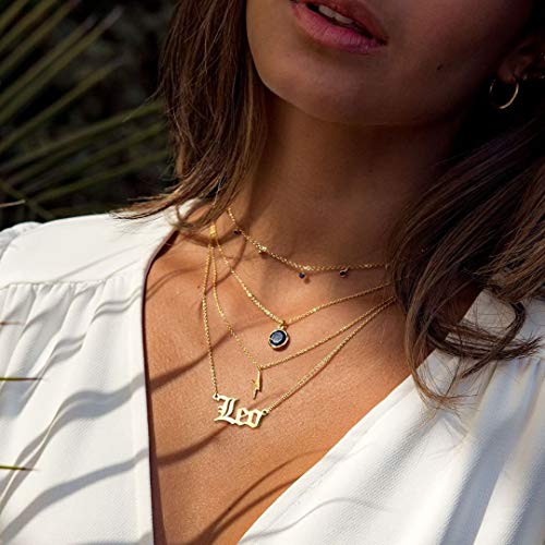 VLINRAS Old English Zodiac Necklace for Women, Horoscope Birth Star Sign Letter Astrology Constellation Necklace Birthday Gift4