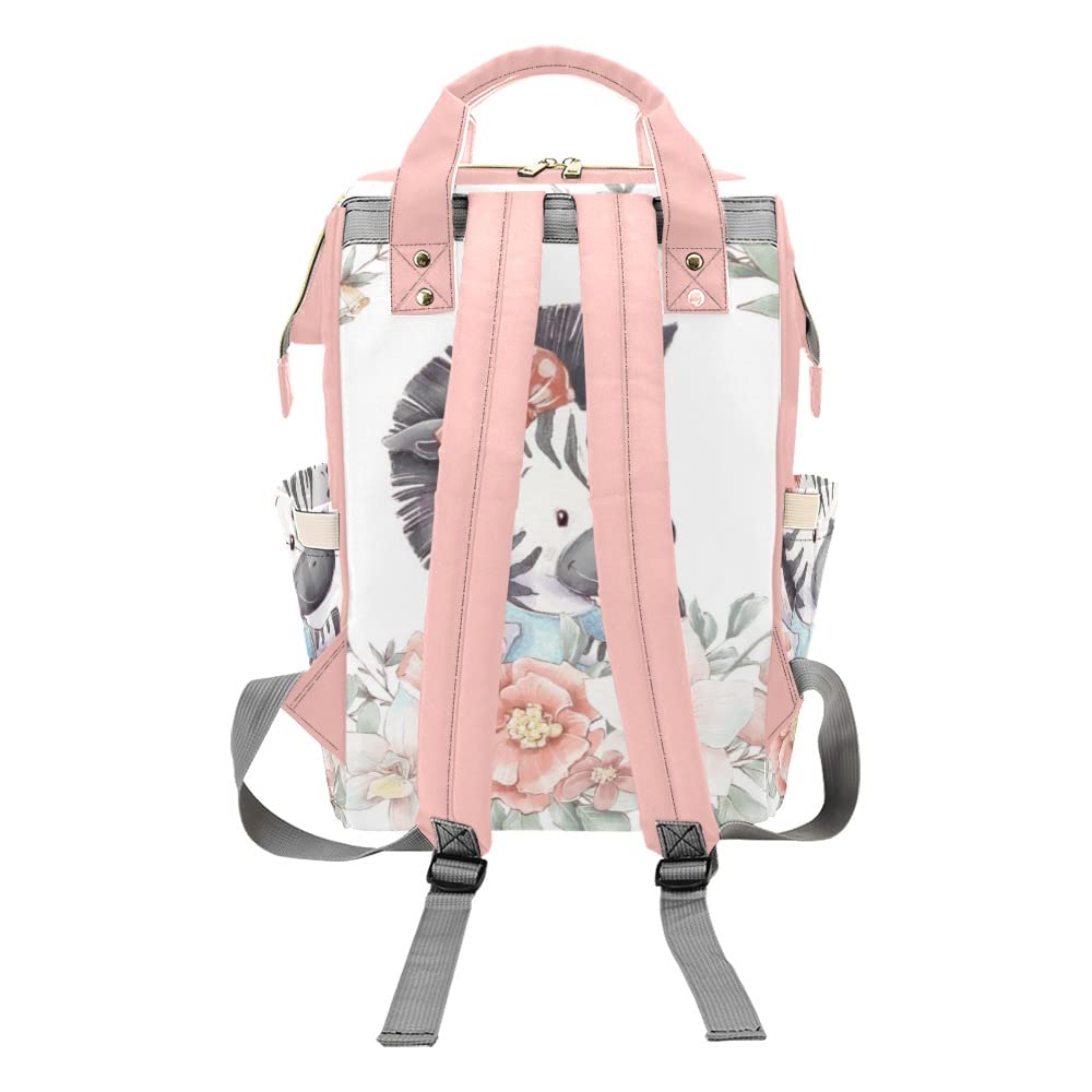 NZOOHY Floral Zebra Personalized Name Diaper Bag Tote, Custom Waterproof Nursing Baby Bag Mummy Backpack for Mom Travel Outdoor
