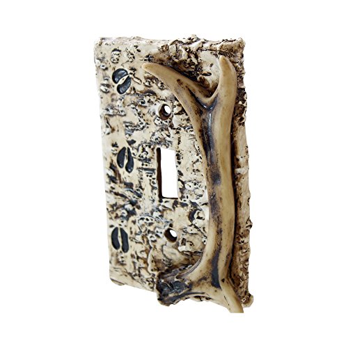 Pine Ridge Rustic Faux Deer Antler And Hooves Tracks Single Switch Electrical Plate Cover Cvr Realistic Hand-Painted And Crafted With Mounting Screws- Great For Western Rustic Home Decor #TOP2