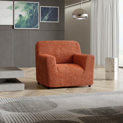 Image of Bellissima Sofa Covers - Premium Luxury Microfibra Plain Stretchable Sofa Cover Single Seater Fully Covered Slipcover, Imported from Italy (Terracotta)
