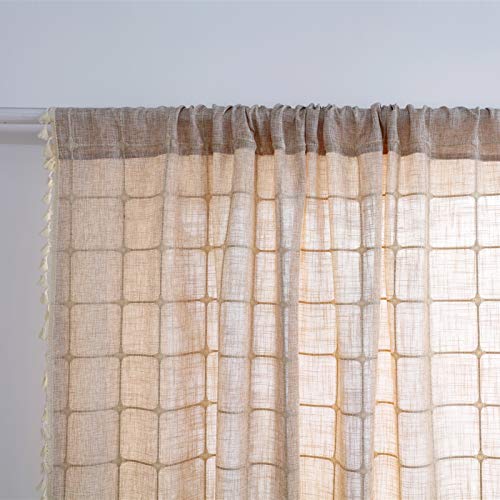 Yokii Boho Kitchen Curtains 36 Inch Length, Modern Farmhouse Cotton Linen Short Window Panel Country Gingham Tassel Cafe Semi-Transparent Small Tier Curtain Decor (Tiers - 24 X 36, Tan) #TOP5