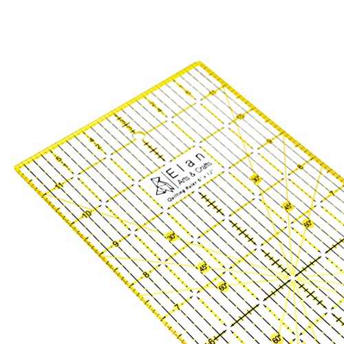 Elan Patchwork Ruler, Quilting Rulers, Imperial Ruler, Acrylic Ruler, Sewing Ruler For Quilting Supplies, Patchwork Square, Transparent Ruler, Quilting Accessories (12" X 6") #TOP2