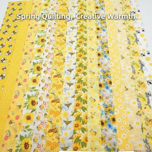 42 Pcs Yellow Bee Floral Fabric - Precut Quilt Sewing Quilting Cotton Fabric for DIY Craft 19.5"x2.5" — view 3