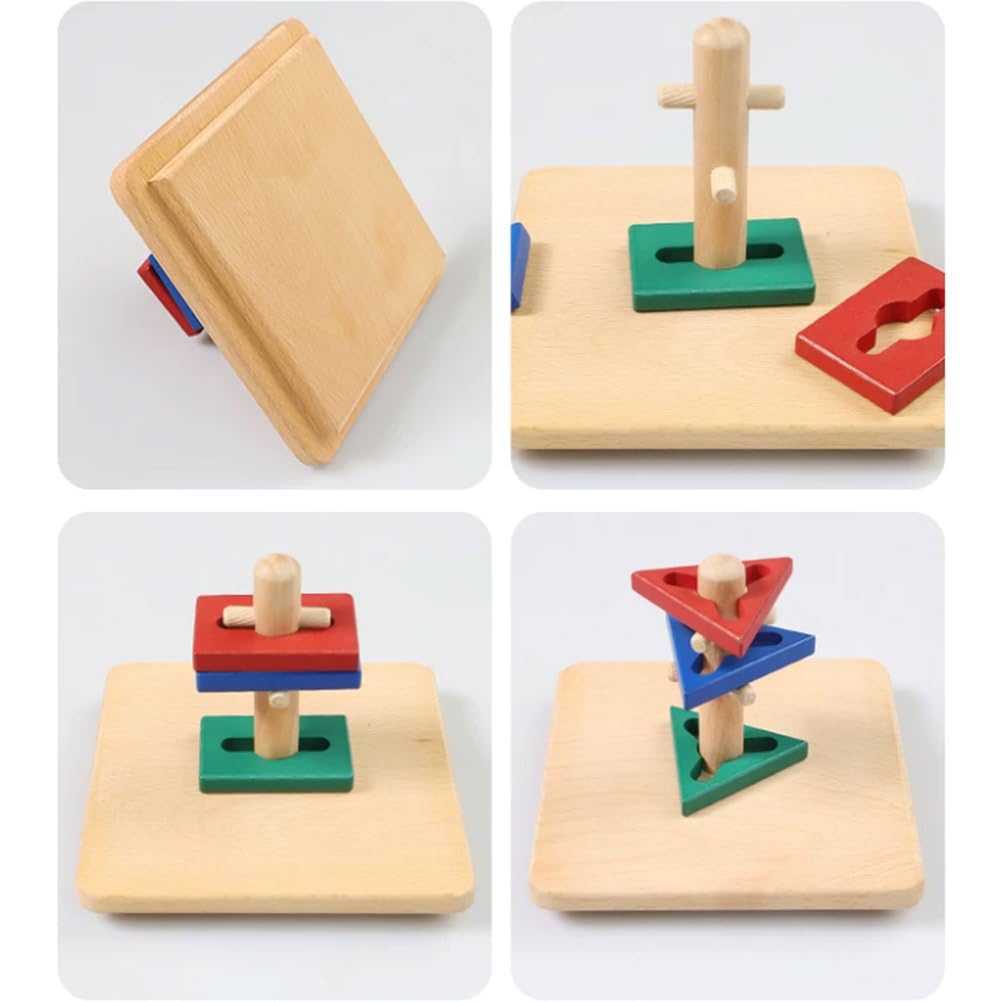 Drewniana zabawka edukacyjna Montessori do układania klocków geometrycznych, tablica z kołkami, sortowanie kolorów trójkąty i kwadraty, rozwijająca sensorycznie