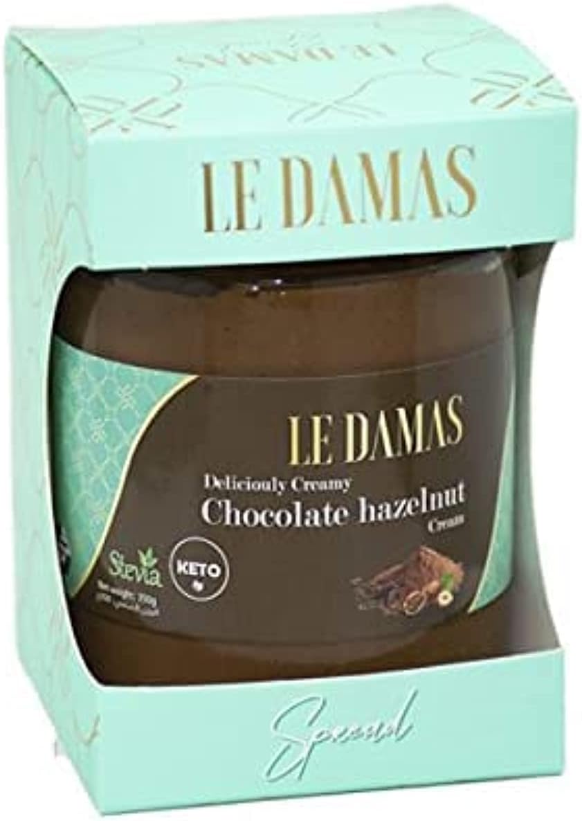 Le damas sweets SUGAR-FREE, KETO, contains stevia, Chocolate hazelnut spread -crunchy texture with hazelnut pieces - Prestigious chocolates selection 300g