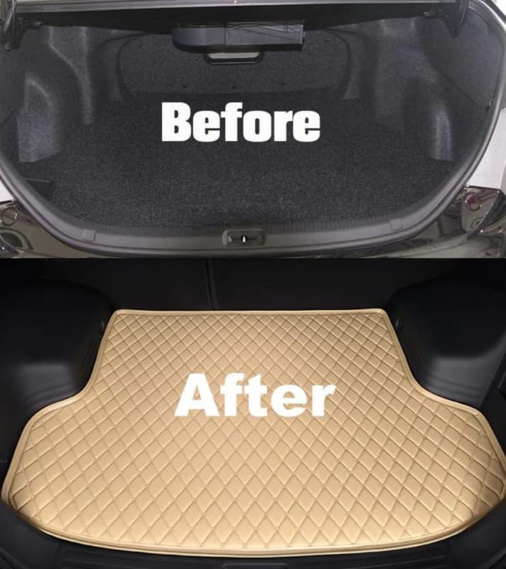 Image of Premium Boot Mat for Model Y Custom Fitted, Luxury Car Boot Mats Compatible with Tesla Model Y, Set of 1 PIECE, 100% Waterproof and Washable, Classic Beige with Beige Thread