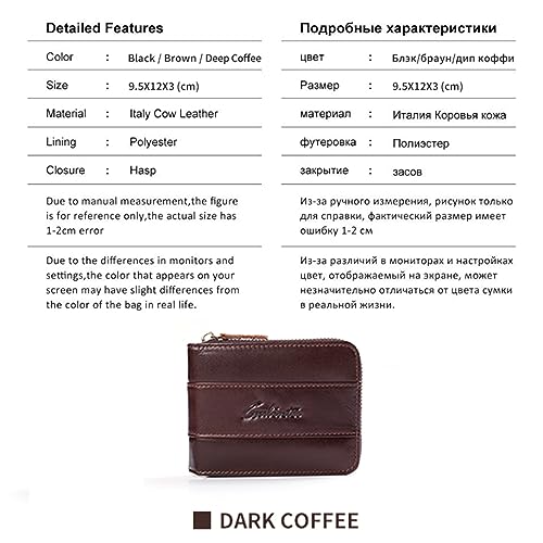 Wallet for Men-Genuine Leather RFID Blocking Bifold Stylish Zip Wallet With 1 ID Window 5010# (Dark coffee)2