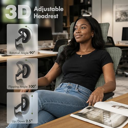 Image of ELABEST T23 Ergonomic Mesh Office Chair, High Back Computer Desk Chair, Breathable AirMesh with Dual-Move Lumbar Support, 3D Armrests & Headrest, Tilt Lock, Big and Tall for Home Office((Eucalyptus)
