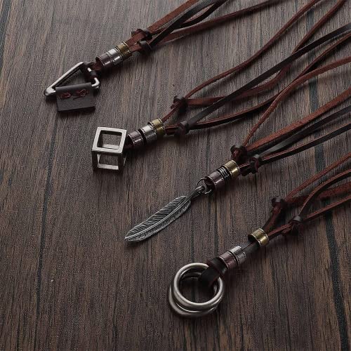 Diamday 8 Stück Leder Halskette für Männer Frauen Vintage Anhänger Leder Cord Halsketten Schwarze braune Feder Pfeilspitze Wolfszahn Flügel Doppelring Pullover Kette Statement Herren Halskette