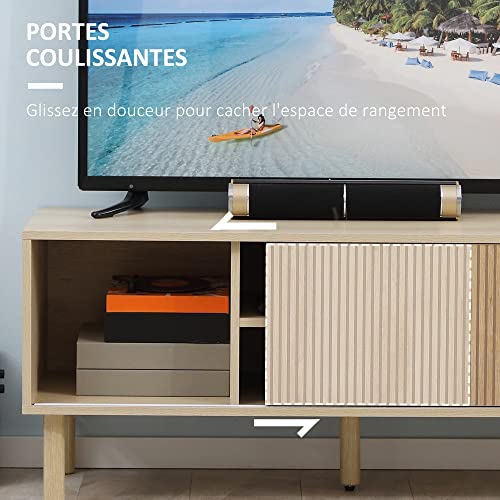 Meuble TV scandinave 115 cm portes coulissantes HOMCOM