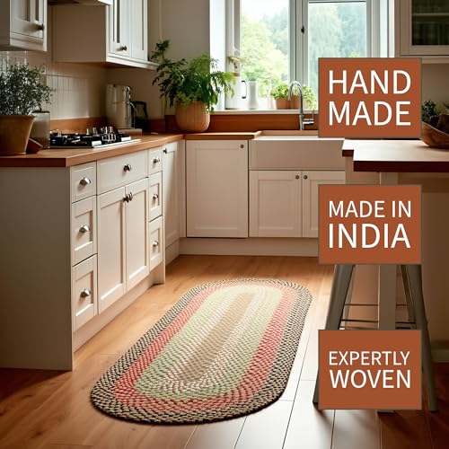 Super Area Rugs Runner 2' X 6' Brown - Red - Green Oval Braided Rug for Farmhouse/Primitive Style Kitchens and Bathrooms - image 4