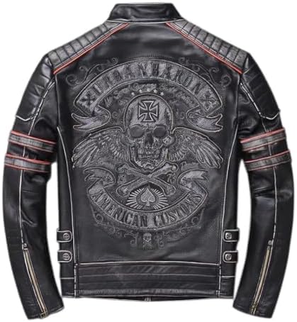 Amazon.co.jp: [ジャケット] snow02どくろ頭画像革コート男性スリム