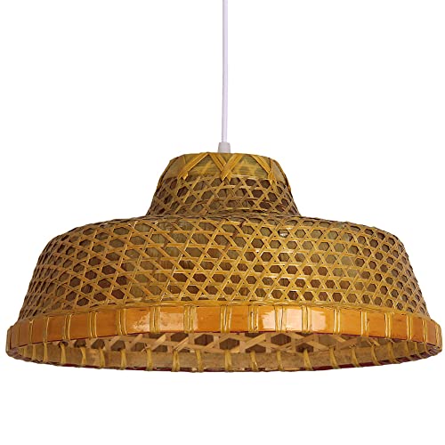 Candelabro cilíndrico de bambú tejido a mano con acabado artesanal y casquillo retro E27