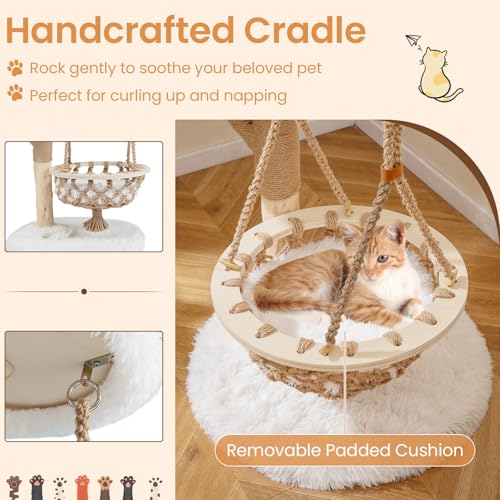 Árbol para gato de madera sólida Tangkula 48.5 pulg natural y blanco miniatura 5