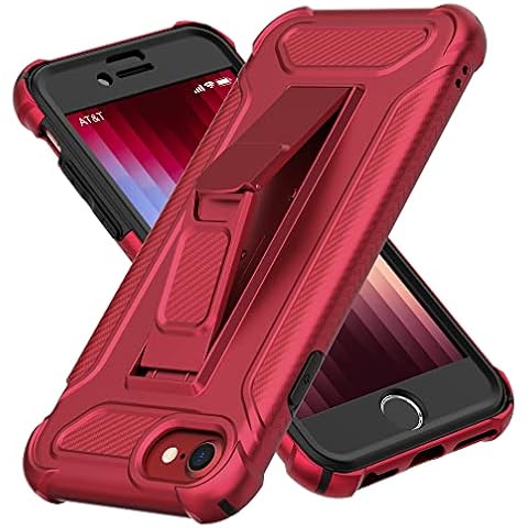 ORETECH for iPhone SE 2022 Case, iPhone SE 2020 Case, and[2 x Tempered Glass Screen Protectors] [Built-in Kickstand] Military Grade Shockproof iPhone 8 7 Case 360 Full Body Protective Case Cover - Red Cover