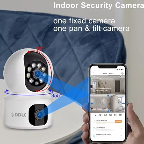 Image of DDLC 5MP Indoor WiFi Smart CCTV Camera for Home | 1080p Full HD | Color Night Vision | Motion Detection | Two Way Audio | Wireless Home Security Camera with Mobile App V380 Pro (Upro Dual Lens)