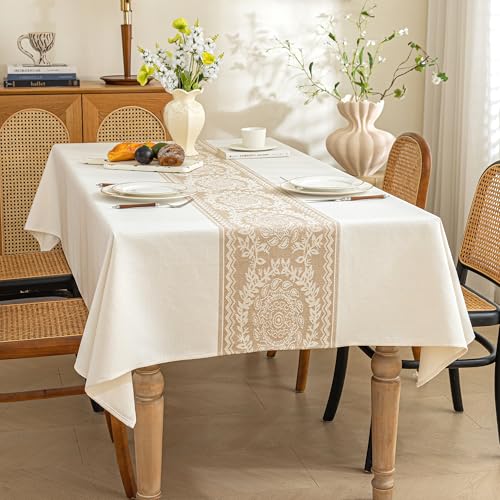 Linen Tablecloths for Rectangle Tables,6 FT Table Cloth Advanced Waterproofing Technology for Dinningroom,Farmhouse