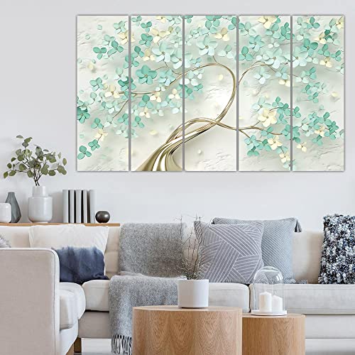 Image of Maxstone Beautiful Golden Leaf Flower Leaves Wall Painting For Home,LivingRoom,Bedroom,Office,Kidsroom, Wall Decorative Multiple Frames Set of -5 Big Size (30x60 Inch) M1243