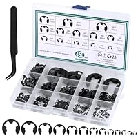 450tlg E-Clips, E Clip Sicherungsring, E Externe Sicherungsringe Sortiment Set für Befestigen Lagern Zahnrädern Riemenscheiben, mit Aufbewahrungsbox, Pinzette, 13 Größen