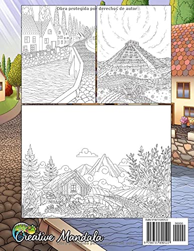 Miniatura 2 de Paisajes - Libro de Colorear para Adultos Monumentos, hermosas ciudades, montañas, paisajes rurales y mucho más. Dibujos para colorear antiestrés