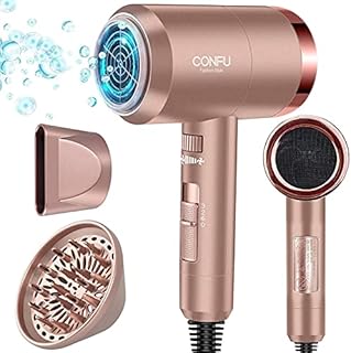 Hair Dryer, CONFU Lightweight 1800W Ionic Hairdryer with AdjustableSpeed, 3 Heat Settings, Warm & Cool Wind, Fast Drying Blow Dryer with Diffuser & Concentrator for Women Men Travel Home Use