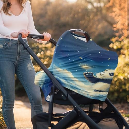 Image of Forchrinse Panda Starry Sky Car Seat Cover for Babies,Soft and Breathable Breastfeeding Nursing Cover Infant Carseat Canopy Stroller Cover for Boys Girls