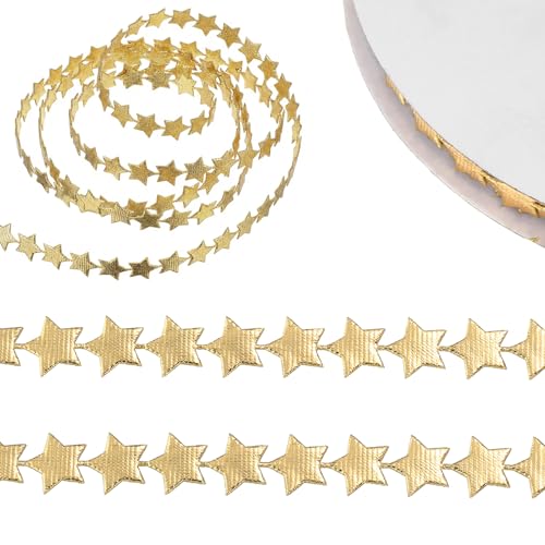 20 Yards Gold Sparkly Star Ribbon Trim 0.5 Inch Glitter Star Ribbon for Crafts 12mm Bling Stars Decoration Ribbons Polyester Stars Trim Embellishment for Gift Wrapping Garland DIY Crafts