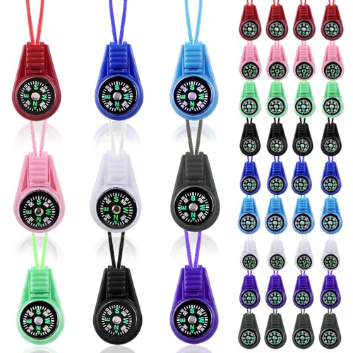 FOIMAS 36pcs Mini Survival Compass Multicolor Mini Compasses Bulk for Outdoor Hiking Camping Training Paracord Bracelet Necklace Key Chain