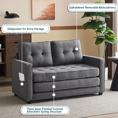 Image of VINGLUpgraded Loveseat Sleeper, 53.5 inchW 83 inchL Convertible Sofa Bed Couch Futon Couches for Living Room, Twin Folding Couch Bed for Small Spaces, Foldable Floor Gaming Sofa Bed for Basement, Dark Grey