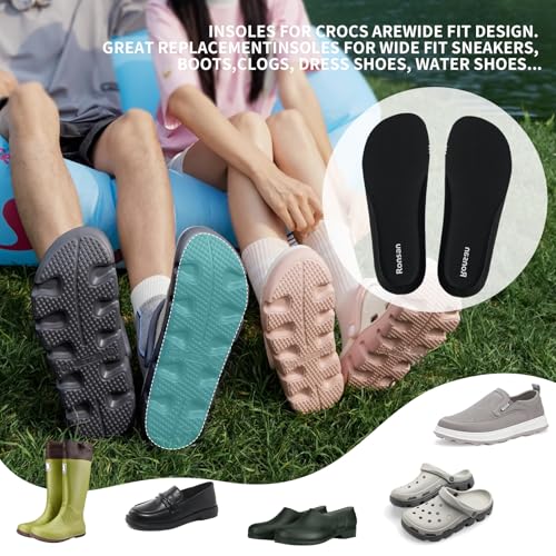 Image of Ronsan Shoe Insoles of Clog Garden Shoes, Extra Wide Barefoot Shoe Inserts Pads for Nurse Shoes, Garden Work Sandals, Thin Replacement Insoles for Women 9 / Men Size 7, Black