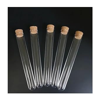 20x150mm Transparent Plastic Round Bottom Test Tubes with Cork Stopper for School/Laboratory Glassware10pcs