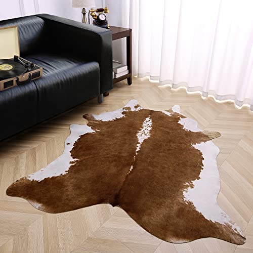 Amearea 2Pc Faux Cowhide Rug, 4.6X5.2, Premium Cow Print Rugs For Bedroom, Large Cowhide Area Rug, Faux Fur Animal Hide Carpets For Livingroom, Kids Bedroom, Dining Western Decor Mat #TOP1