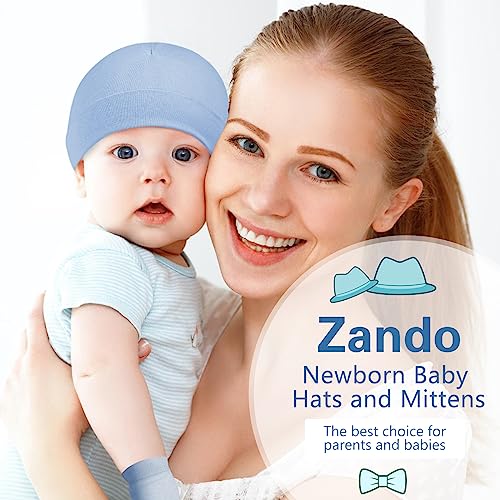 Zando Baby Hats And Mittens Unisex Infant Beanie Caps Newborn Hospital Hat With Scratch Mitten Set For Baby Boys Grils 4 Pack 2 One Size #TOP5