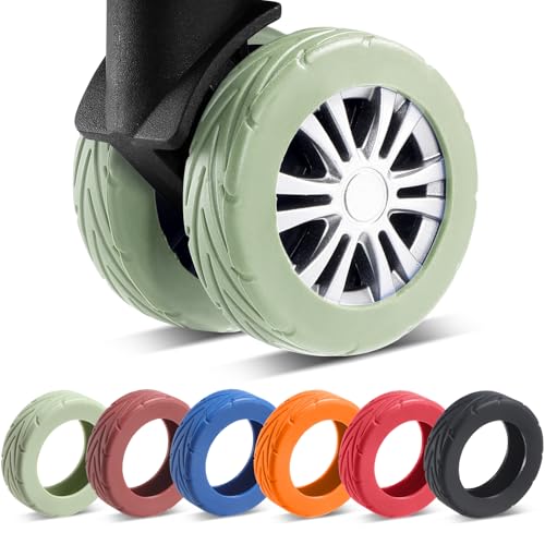 Wanzhuango 8 Pcs Upgrade Luggage Wheel Covers, Carry On Luggage,Wear-Resistant, Anti-Noise, Silicone Wheel Protective Covers for 2-2.4" Spinner Wheel, Green, Soft, Silent. Protect Luggage Wheels