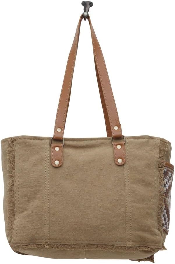 Myra Bag Western Canvas Tote Bag for Women - Cotton & Upcycled Leather Shoulder Weekender Bag Elisa Le - Image 6