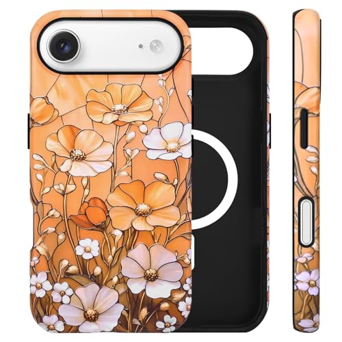 Coque rigide antichoc iPhone 17 Air MagSafe à fleur sauvage dorée