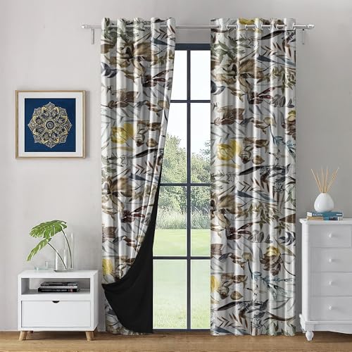 Image of LINENWALAS Printed Blackout Curtains for 7.5 Feet Door | Set of 2 | Printed Drapes | Thermal Insulated, Room Darkening Panels with Grommet Hanging for Living Room (Brown Lush)