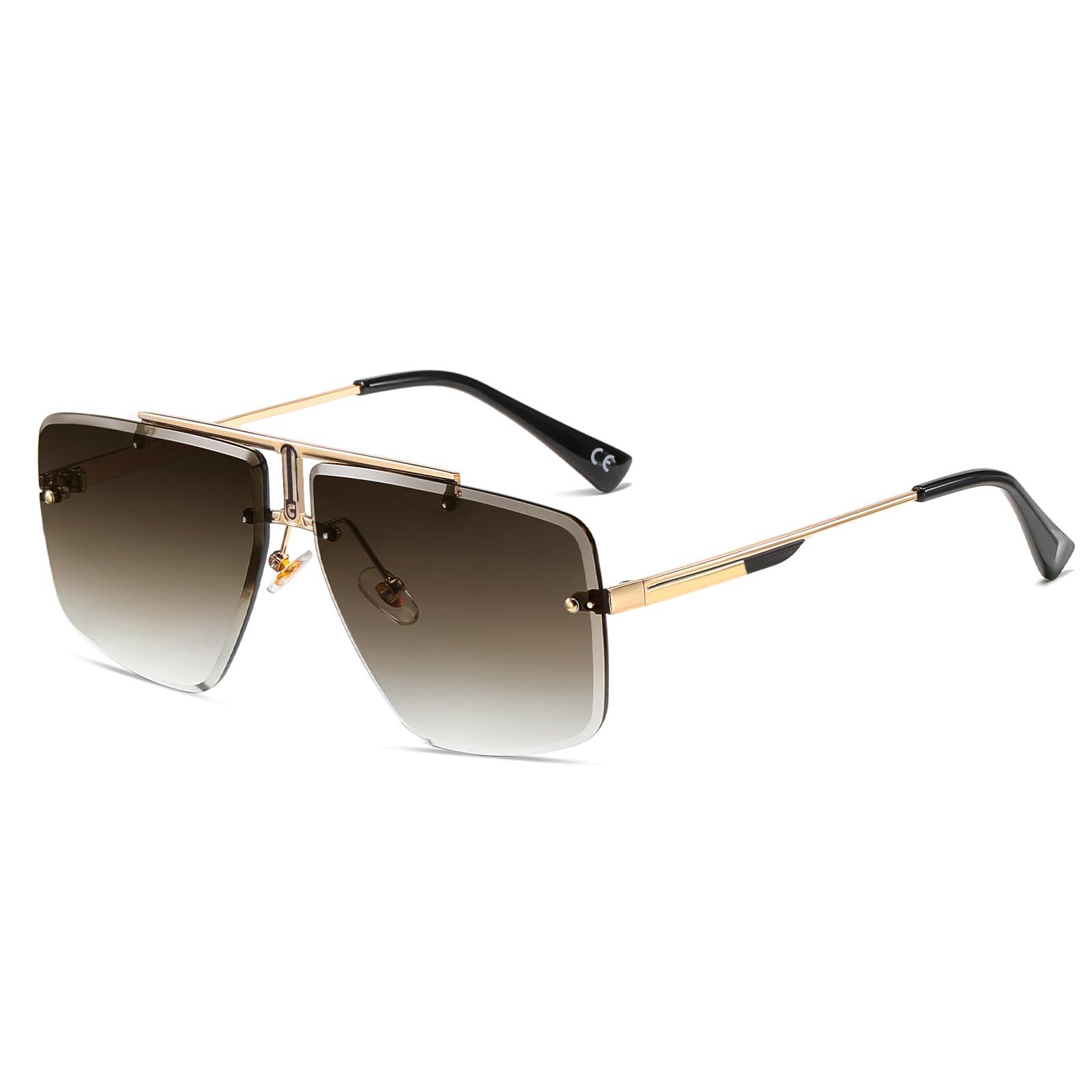 SHEEN KELLY Retro Rectangle Sunglasses For Men Women oversize Frameless Metal Sunglasses