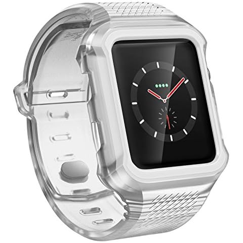 X-Doria Rumble Band Smart Watch Replacement Band, Soft Comfortable All Around Shock Protection Rugged Durable Sporty Watch Band for 38mm Apple Watch, (White/Clear) Cover