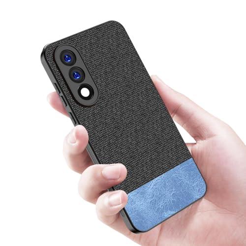 Image of Kapa Soft Fabric & Leather Hybrid Protective Back Cover for OnePlus Nord 5 | Shockproof Slim Hard Anti Slip Back Case (Black,Blue)