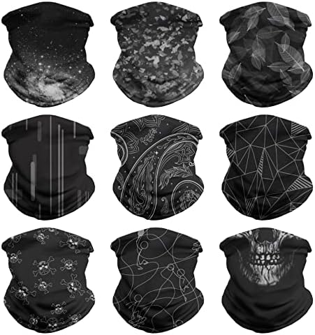 VCZUIUC Multifunctional Headwear, Magic, Neck Gaiter, Seamless Bandana for Motorcycle, Fishing, Head Wrap, Scarf, Balaclava, Multi Use for Men (9PCS Black-2)