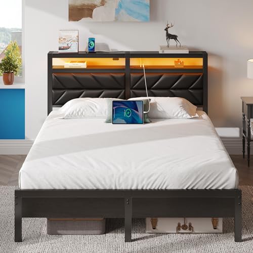 Cama de 140x200 con LED Somier con 2 Puertos