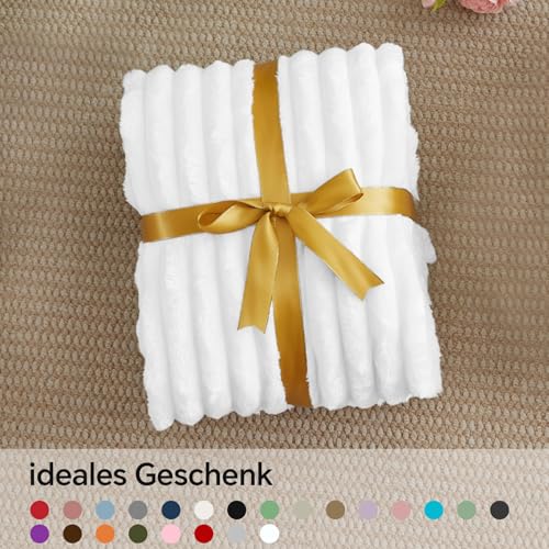 BEDELITE Kuscheldecke Flauschig Deko Decke für Bett, Weiß, 230x270 – Ansicht 7