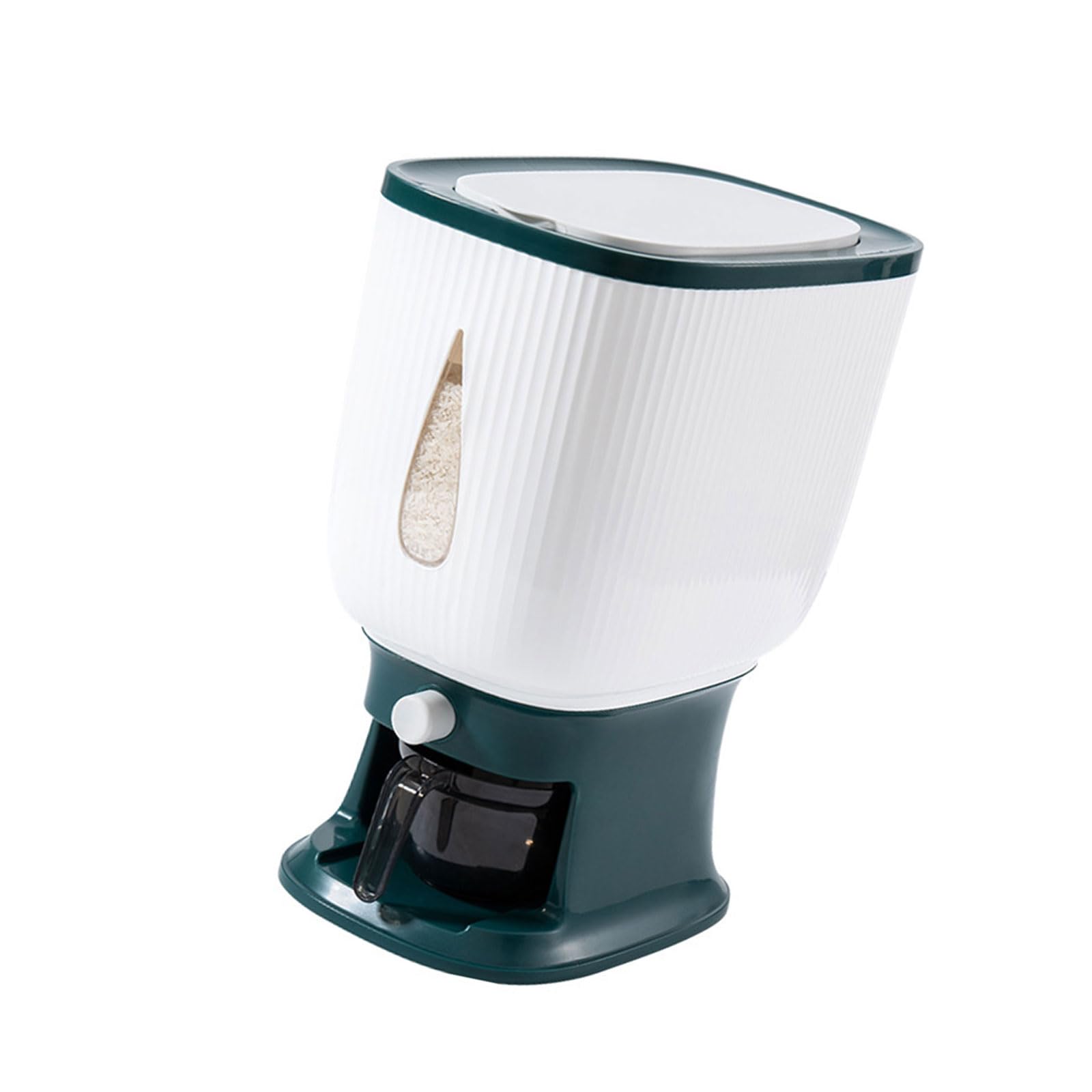 YROHGKPN Press Type Rice Dispenser with Measuring Function 10kg Capacity Clear Window for Easy Storage and Proof Design Smooth Rice Bucket