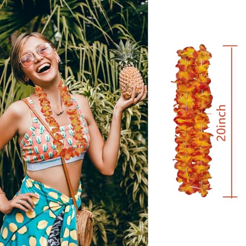 Forellfit Leis for Luau Party, 24-Pack Hawaiian Necklaces for Tropical Bulk Flower Single Color Lei Set, Birthday Beach Party Favors (24-Orange) - Thumbnail 3