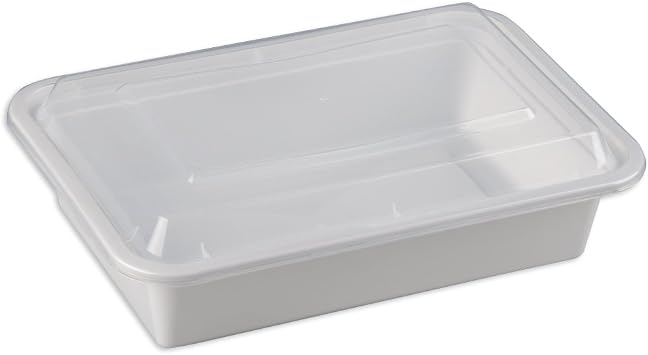 38 oz. White Rectangular Microwavable Container with Clear Lid, Lunch Food Box, Plastic Take-Out Containers Case of 50