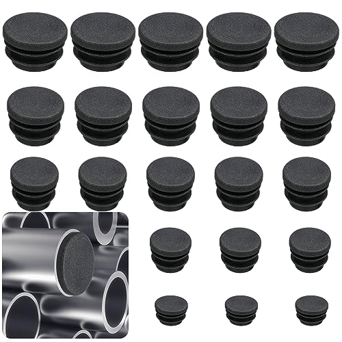 Suzile 50 Pcs Mixed Sizes Round Plastic Hole Plugs Pipe Tubing End Cap Black Plastic Tubing Plug Glide Insert for Round Chair Legs Metal Tube Furniture Finishing Plug, 5 Sizes