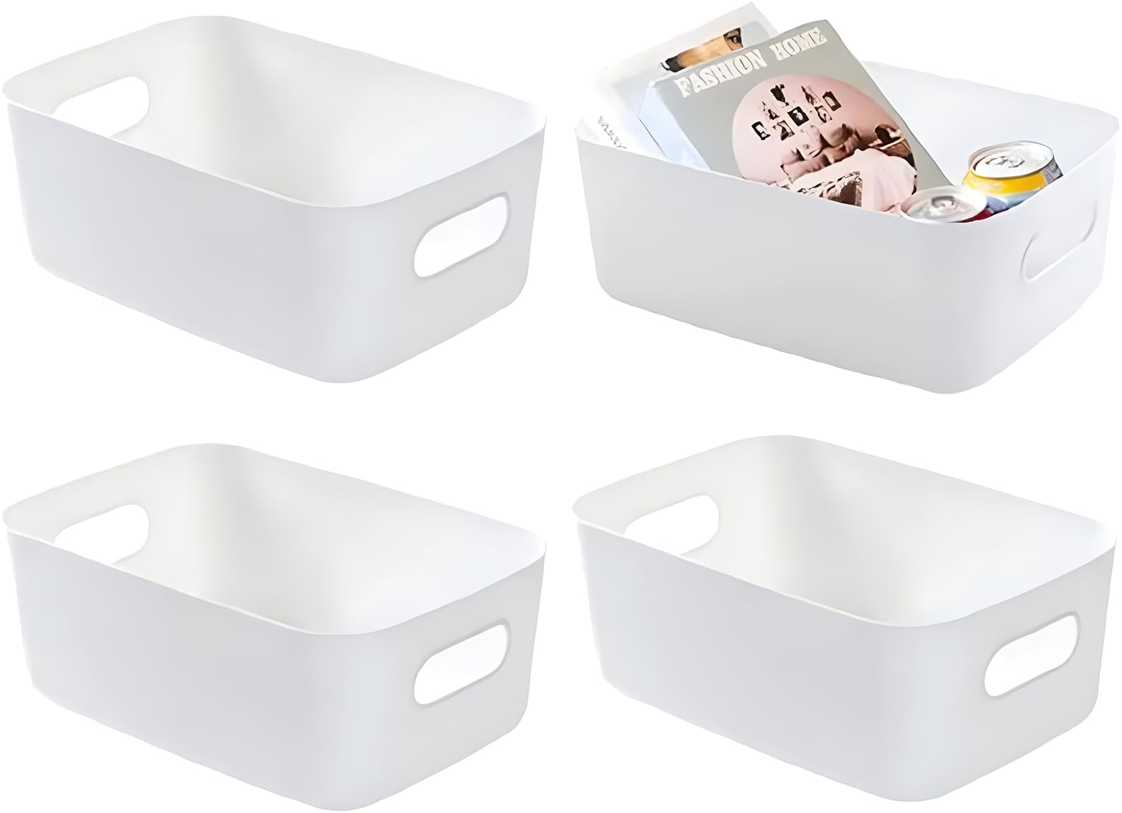 U-HOOME Pack of 4 Small Storage Bin,Durable Storage Basket Cabinet Organizer with Handles,Pantry Organization and Storage Containers Storage Baskets Shelf Organizer Bins for Shelves Drawers (4-PACK)