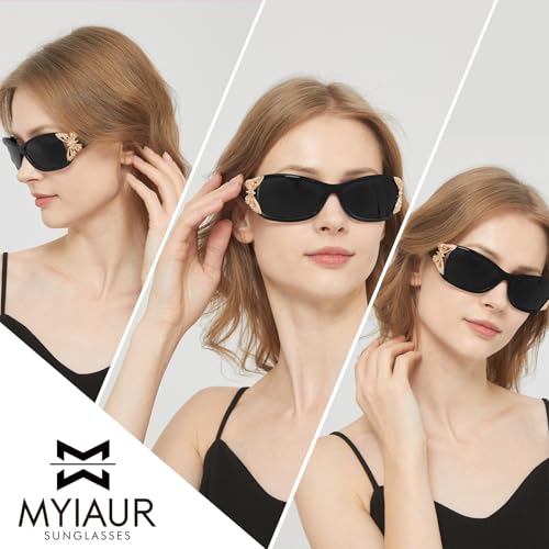 Myiaur Polarized Sunglasses for Women, Trendy Retro Sun Glasses with UV400 Protection Fashion Butterfly Decoration (2 Pack)2